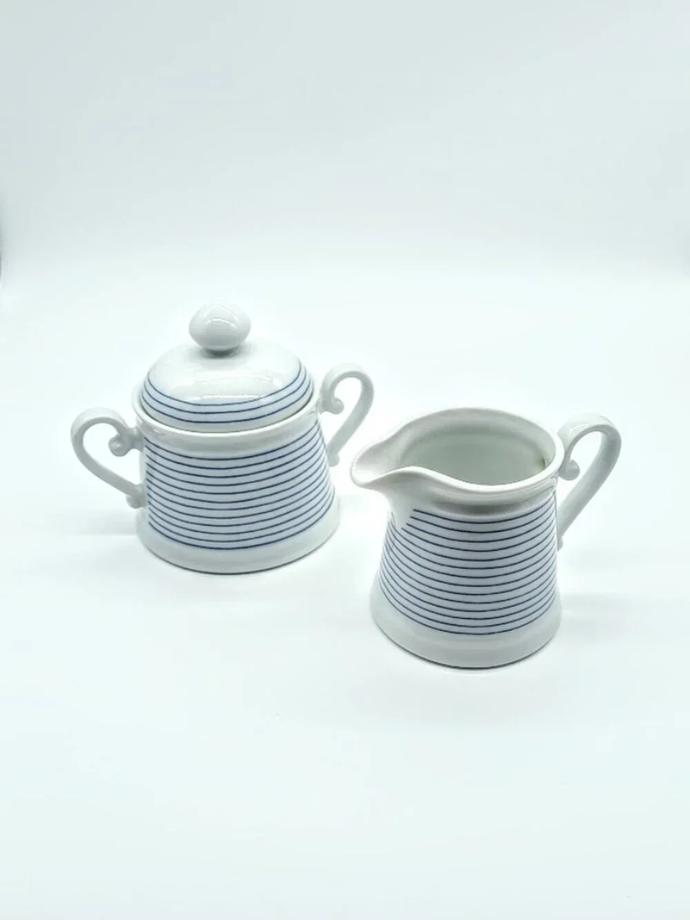 Crate & Barrel Södahl Monaco Blue White Stripe Porcelain Sugar & Creamer